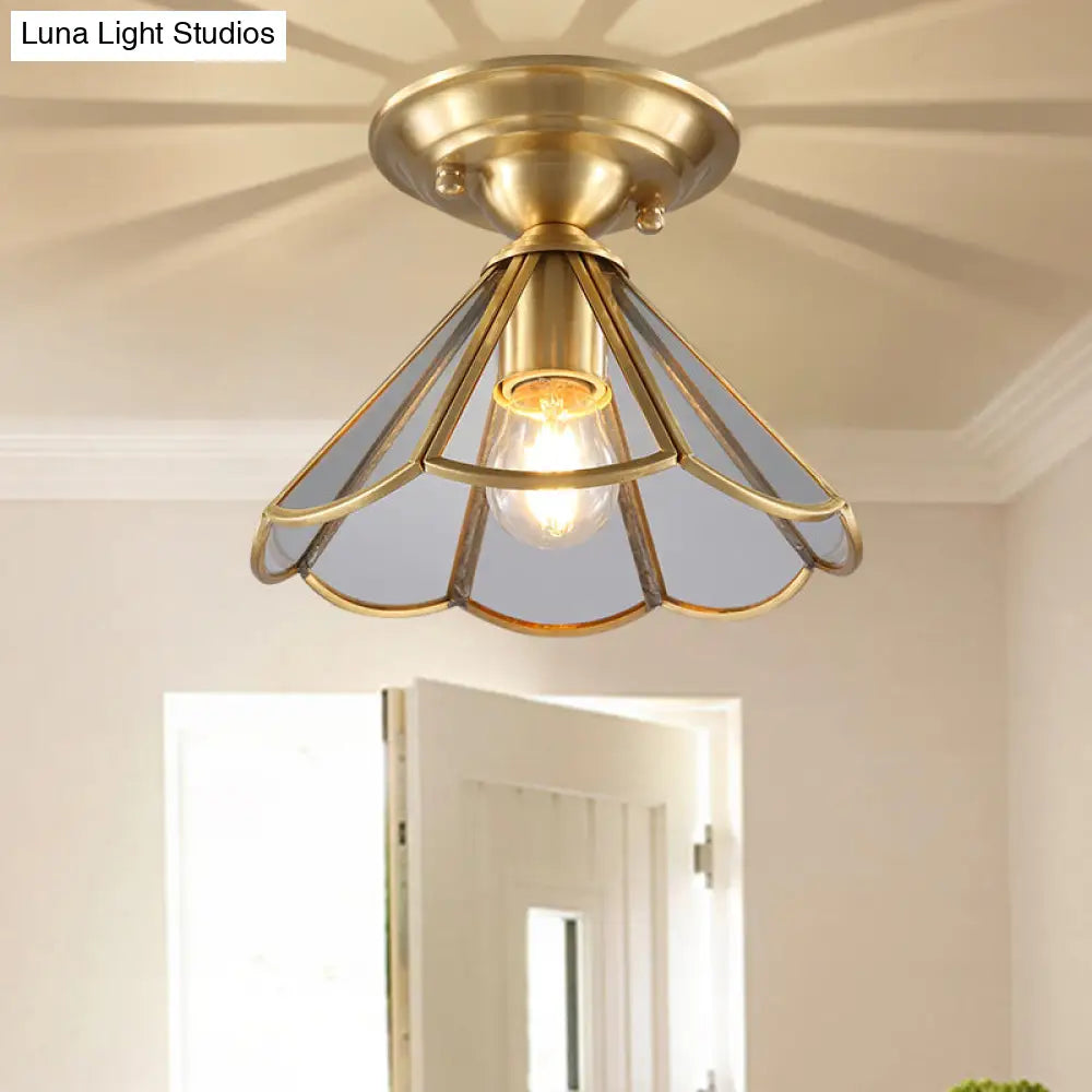 Traditional Gold Tapered Semi Flush Mount Ceiling Light For Living Room
