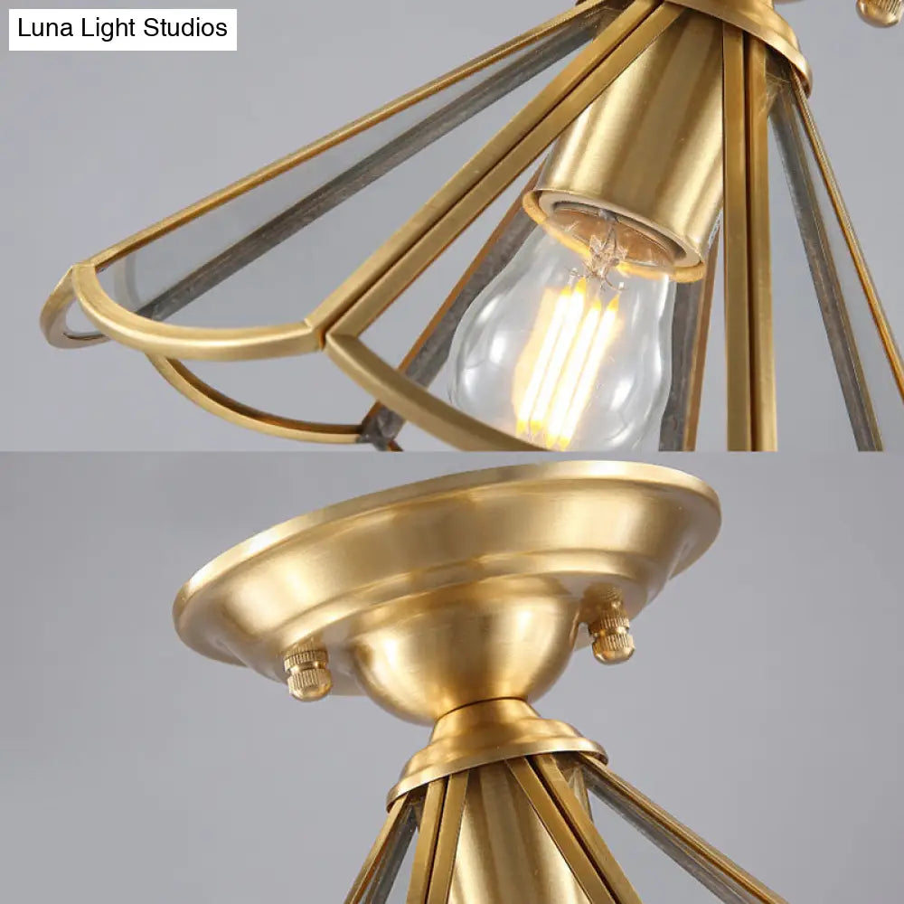 Traditional Gold Tapered Semi Flush Mount Ceiling Light For Living Room