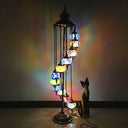 Traditional Hand-Crafted Glass Helical Stand Up Lamp - White/Yellow Reading Floor With 11 Lights