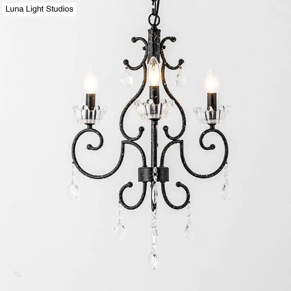 Traditional Hand-Cut Crystal Dining Room Chandelier - Swirling Arm Black Finish 3/6 Heads Ceiling