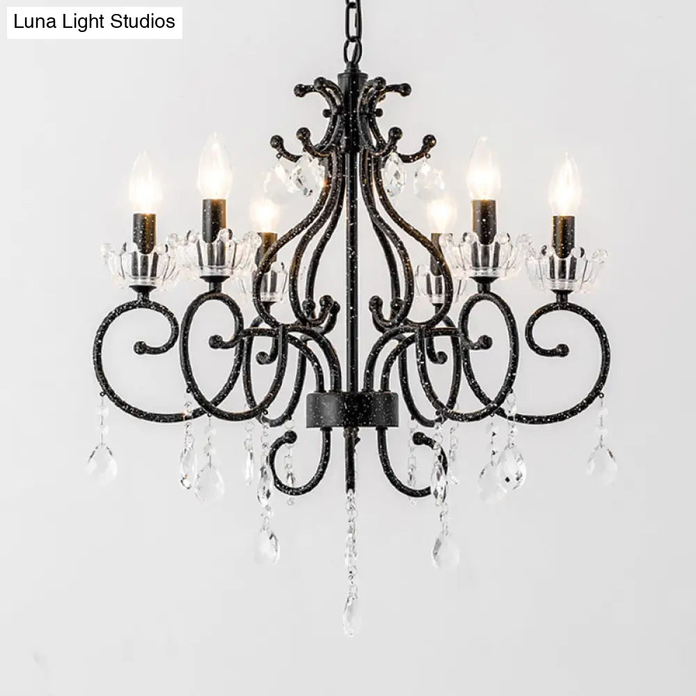 Traditional Hand-Cut Crystal Dining Room Chandelier - Swirling Arm Black Finish 3/6 Heads Ceiling