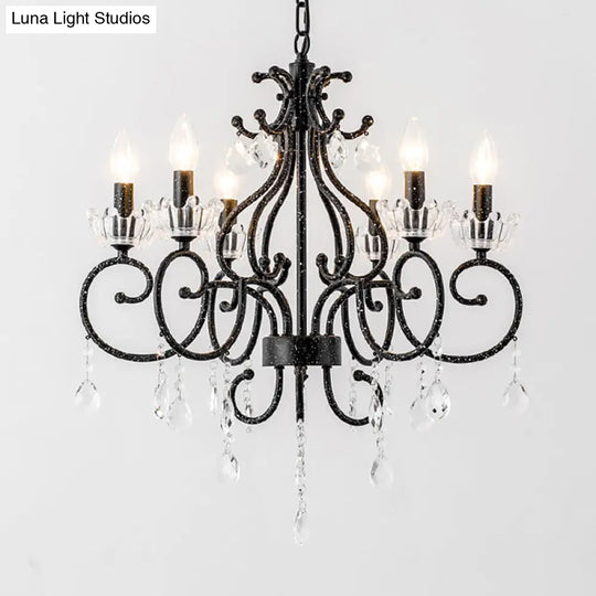 Traditional Hand-Cut Crystal Dining Room Chandelier - Swirling Arm Black Finish 3/6 Heads Ceiling