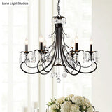 Traditional Iron Tiered Candle Chandelier Pendant With Crystal Drops - 6/8/12 Lights Black Hanging