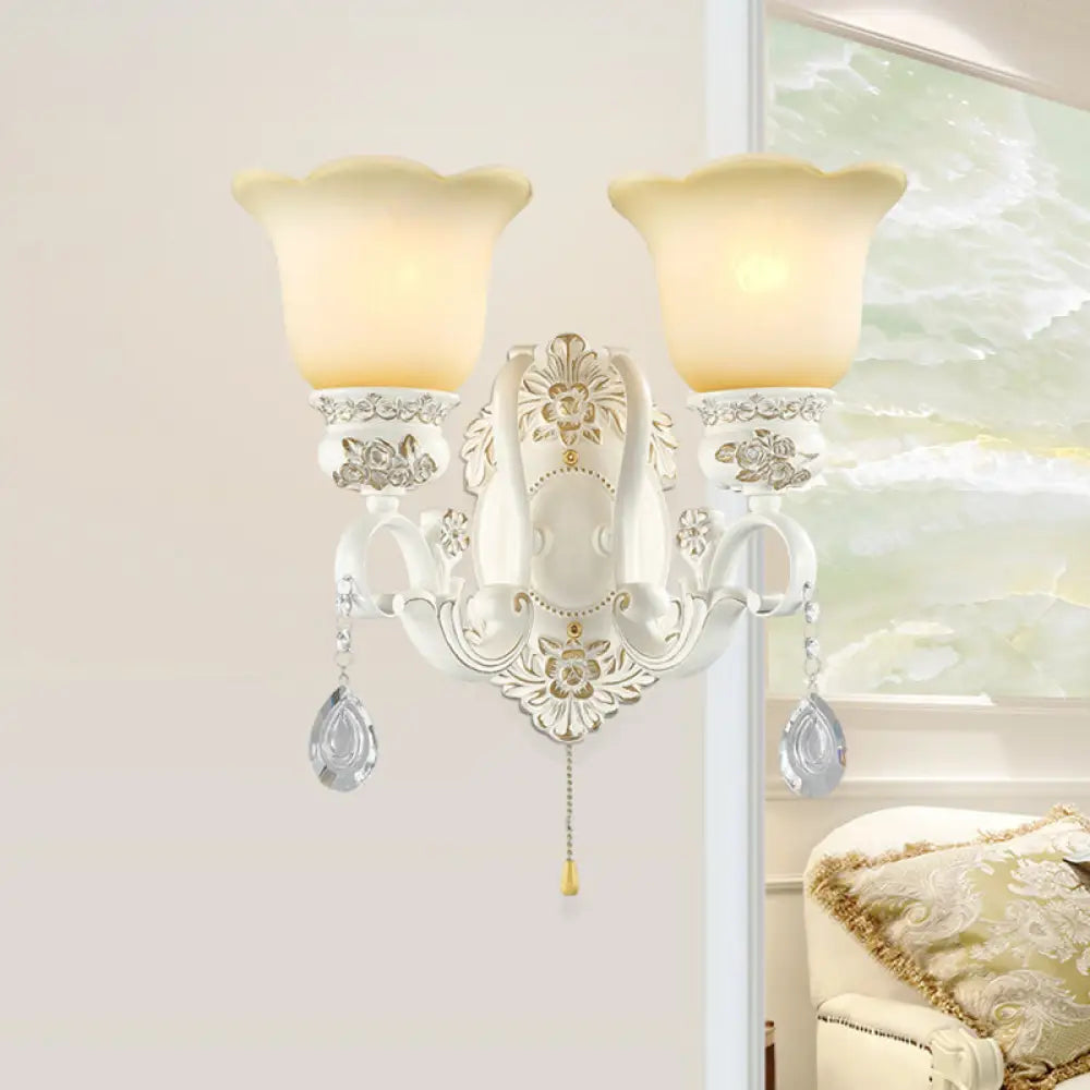 Traditional Ivory Glass Wall Sconce Light Fixture - White Scalloped Design Ideal For Dining Rooms 2