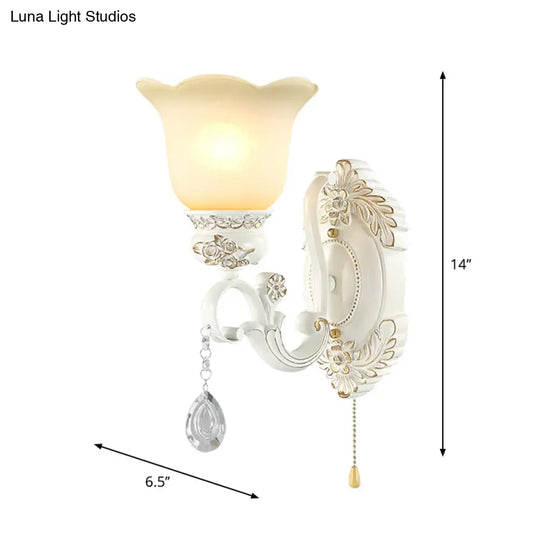 Traditional Ivory Glass Wall Sconce Light Fixture - White Scalloped Design Ideal For Dining Rooms