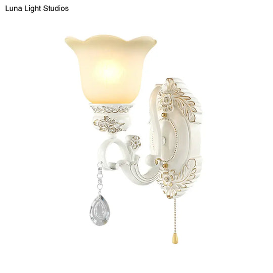 Traditional Ivory Glass Wall Sconce Light Fixture - White Scalloped Design Ideal For Dining Rooms