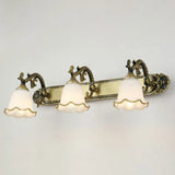 Traditional Ivory Glass Wall Sconce With Ruffled Trim - Bell Bathroom Light Fixture 3 / Bronze