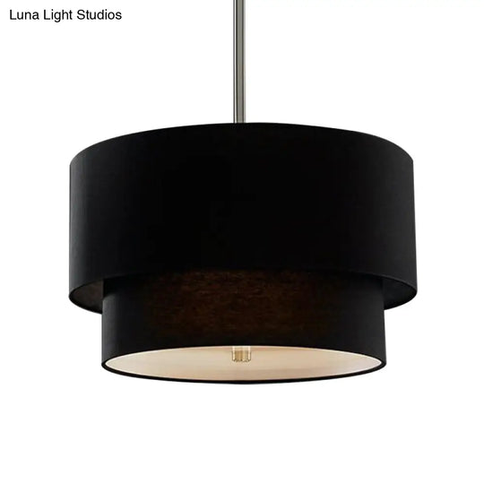 Traditional Layered Tier Chandelier - 3-Light Ceiling Light In Black/White/Flaxen 16/19.5/23.5 Wide