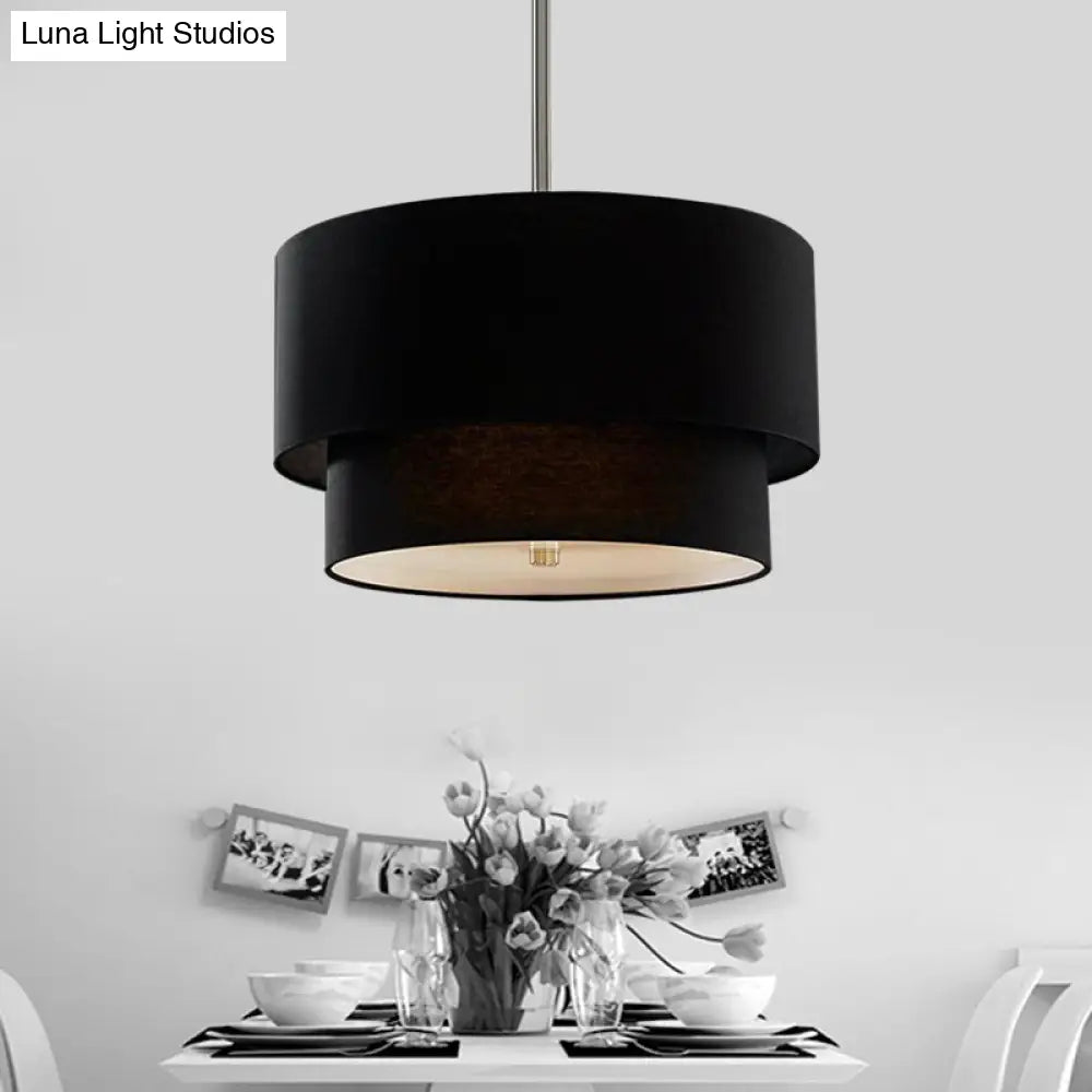 Traditional Layered Tier Chandelier - 3-Light Ceiling Light In Black/White/Flaxen 16/19.5/23.5 Wide
