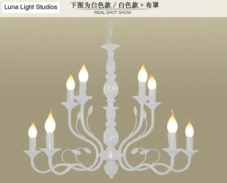 Traditional Metal 2-Tier Candle Chandelier - 10/12/16 Heads White Pendant Lamp For Living Room