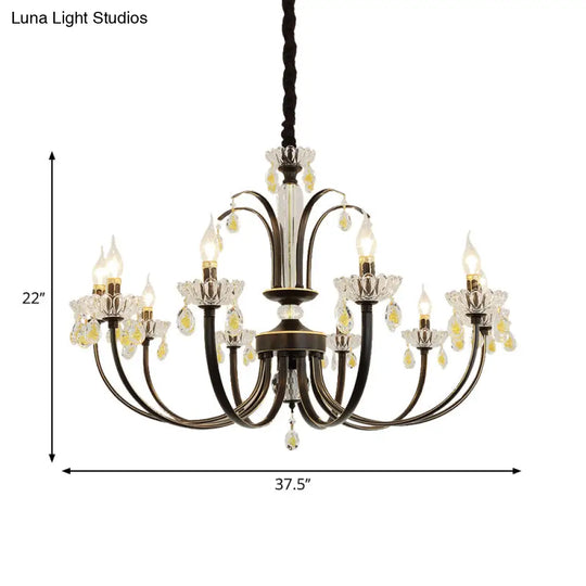 Traditional Metal Black Candle Ceiling Light - 6/8/10 Lights Living Room Fixture