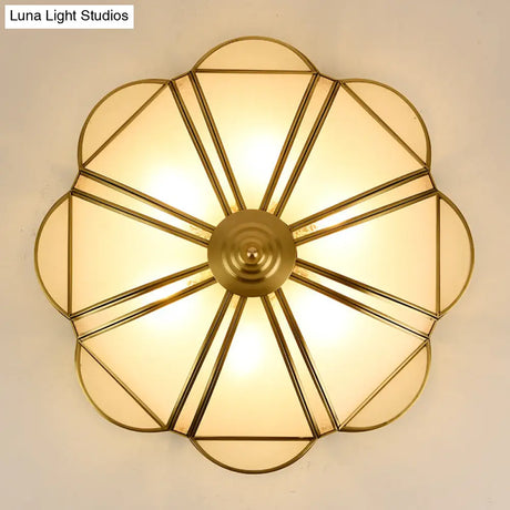Traditional Metal Brass Flush Mount Chandelier With 3/4/6 Scalloped Heads For Living Room Ceiling -