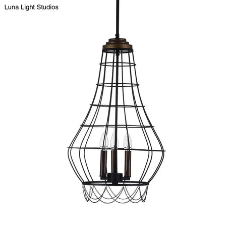 Traditional Metal Candle Chandelier - 3-Light Pendant Light With Cage For Living Room