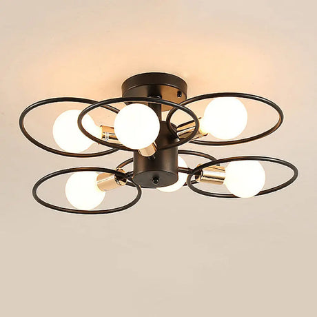 Traditional Metal Semi-Mount Ceiling Light Fixture Ring Bedroom Lighting 3/6/9 Lights Black 6 /