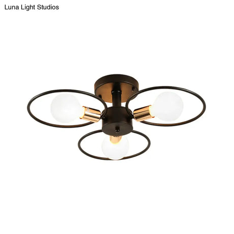 Traditional Metal Semi-Mount Ceiling Light Fixture Ring Bedroom Lighting 3/6/9 Lights Black