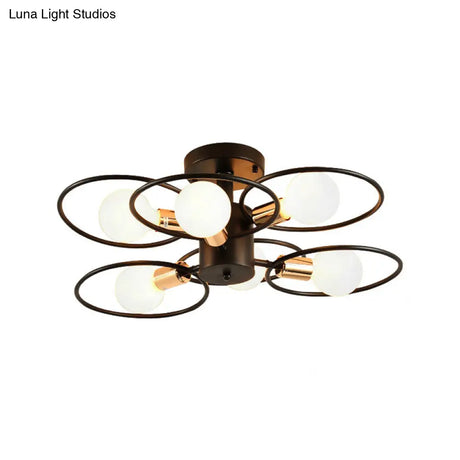 Traditional Metal Semi-Mount Ceiling Light Fixture Ring Bedroom Lighting 3/6/9 Lights Black
