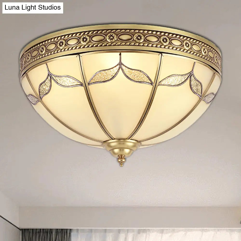 Traditional Milky Glass Bedroom Flushmount Light With Gold Ceiling Lighting - 3/4 Lights