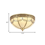 Traditional Milky Glass Bedroom Flushmount Light With Gold Ceiling Lighting - 3/4 Lights 12.5/16