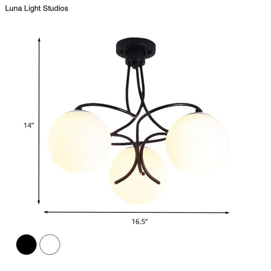 Traditional Milky Glass Semi Flush Ceiling Lamp - Black/White 3/5 Lights For Living Room