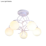 Traditional Milky Glass Semi Flush Ceiling Lamp - Black/White 3/5 Lights For Living Room