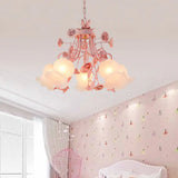 Traditional Opal Glass Chandelier - Pink/Green 5-Head Pendant Ceiling Light For Living Room Pink