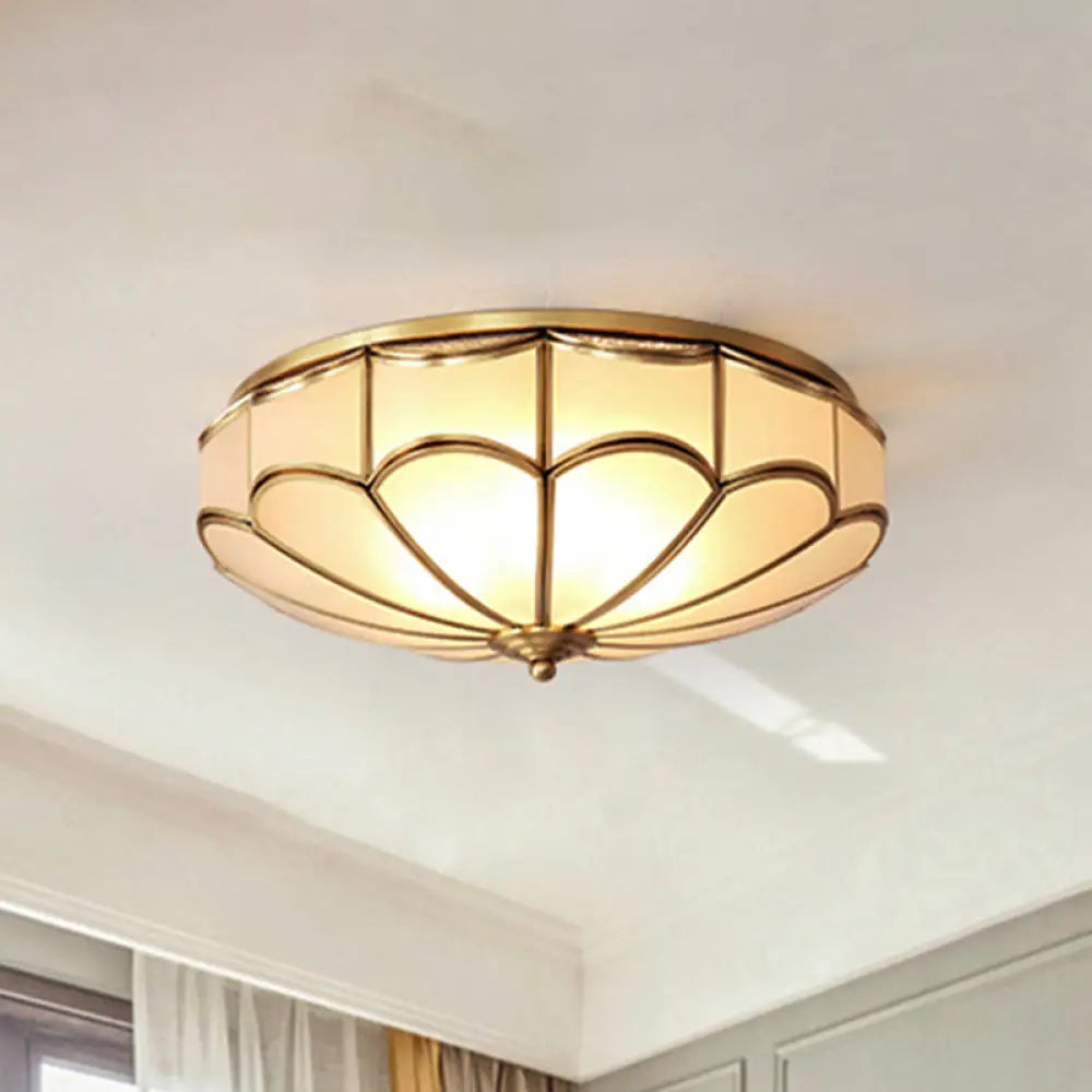Traditional Opal Glass Dome Flush Mount Chandelier - 14’/18’ Wide 3/4 Bulbs Brass Ceiling / 14’