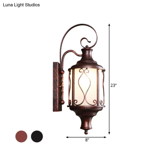 Traditional Opal Glass Lantern Wall Mounted Patio Light - 1-Light Lighting In Black/Rust