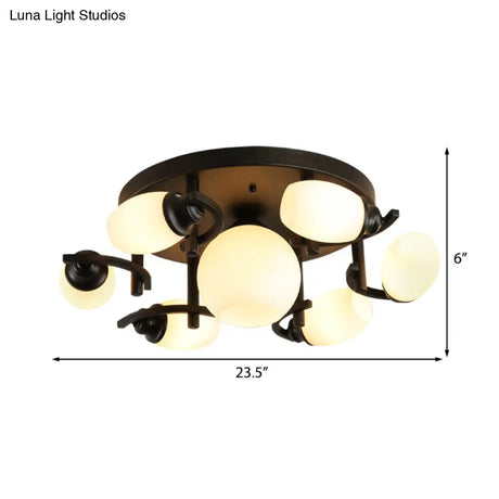 Traditional Oval Glass Ceiling Light Fixture With 3/5/7 White Lights - Black Finish For Living Room