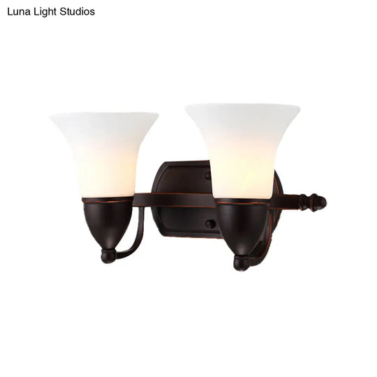 Traditional Red Brown Bell Wall Sconce Light With Frosted Glass Shade