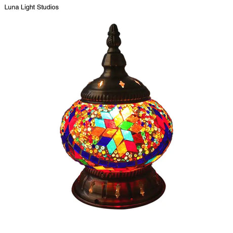 Traditional Red/Orange/Light Blue Stained Glass Nightstand Lamp For Bedroom