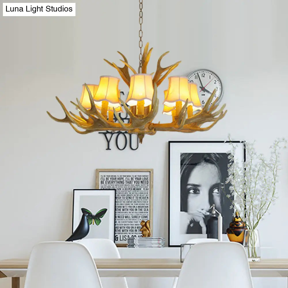 Traditional Resin Chandelier Pendant Light With Antler - Conical Shape Brown Finish 3/4/5 Bulbs