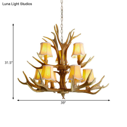 Traditional Resin Chandelier Pendant Light With Antler - Conical Shape Brown Finish 3/4/5 Bulbs