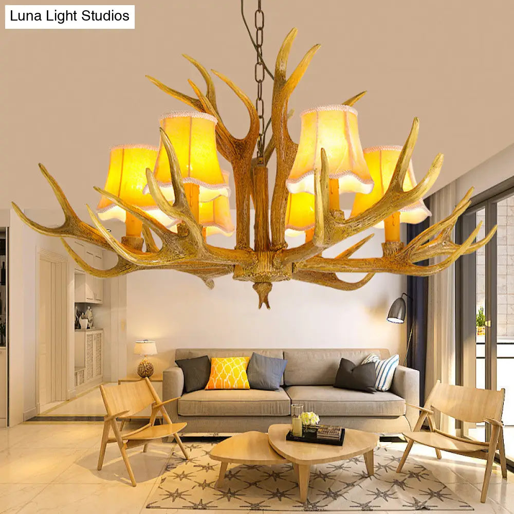 Traditional Resin Chandelier Pendant Light With Antler - Conical Shape Brown Finish 3/4/5 Bulbs