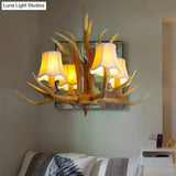 Traditional Resin Chandelier Pendant Light With Antler - Conical Shape Brown Finish 3/4/5 Bulbs