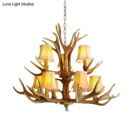 Traditional Resin Chandelier Pendant Light With Antler - Conical Shape Brown Finish 3/4/5 Bulbs
