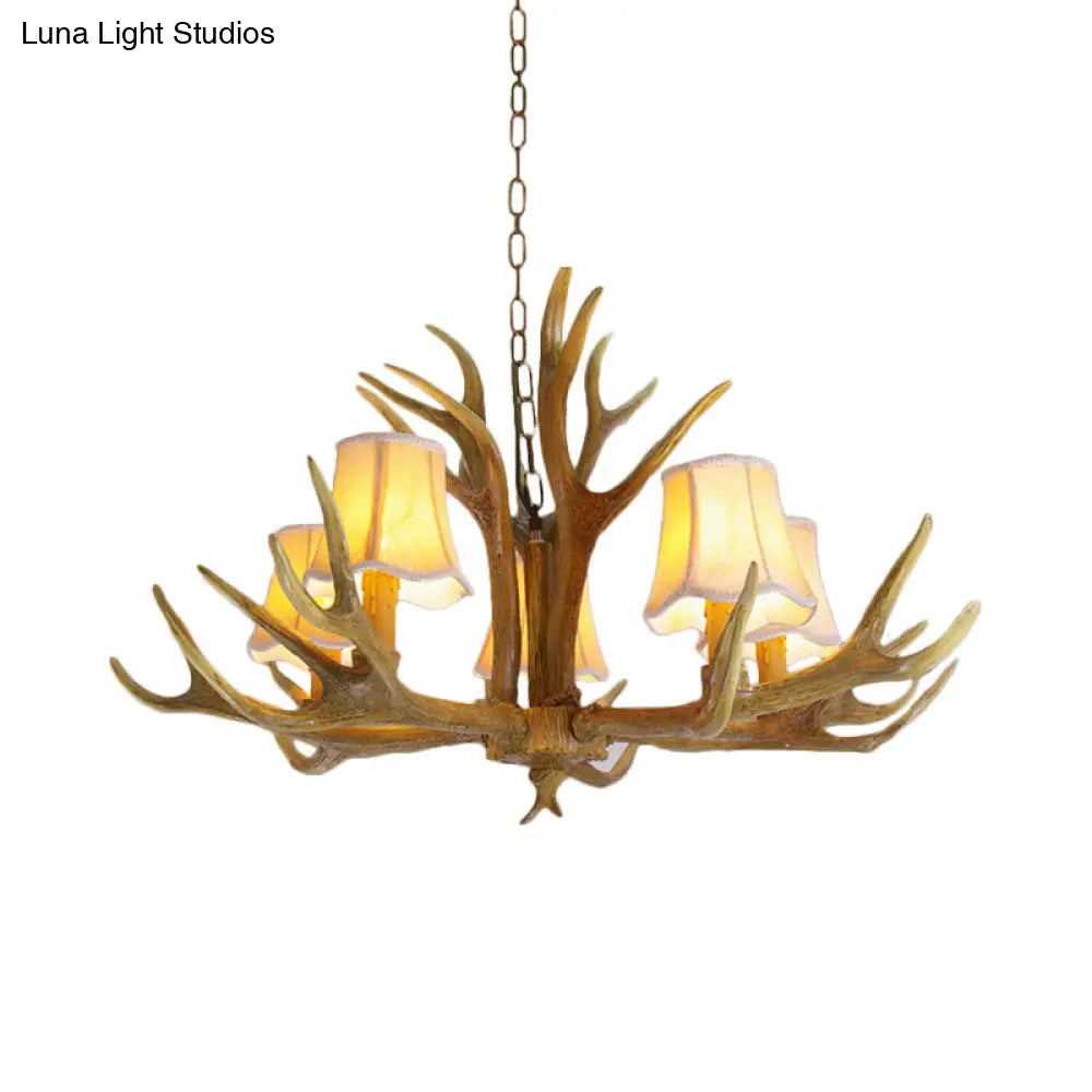 Traditional Resin Chandelier Pendant Light With Antler - Conical Shape Brown Finish 3/4/5 Bulbs