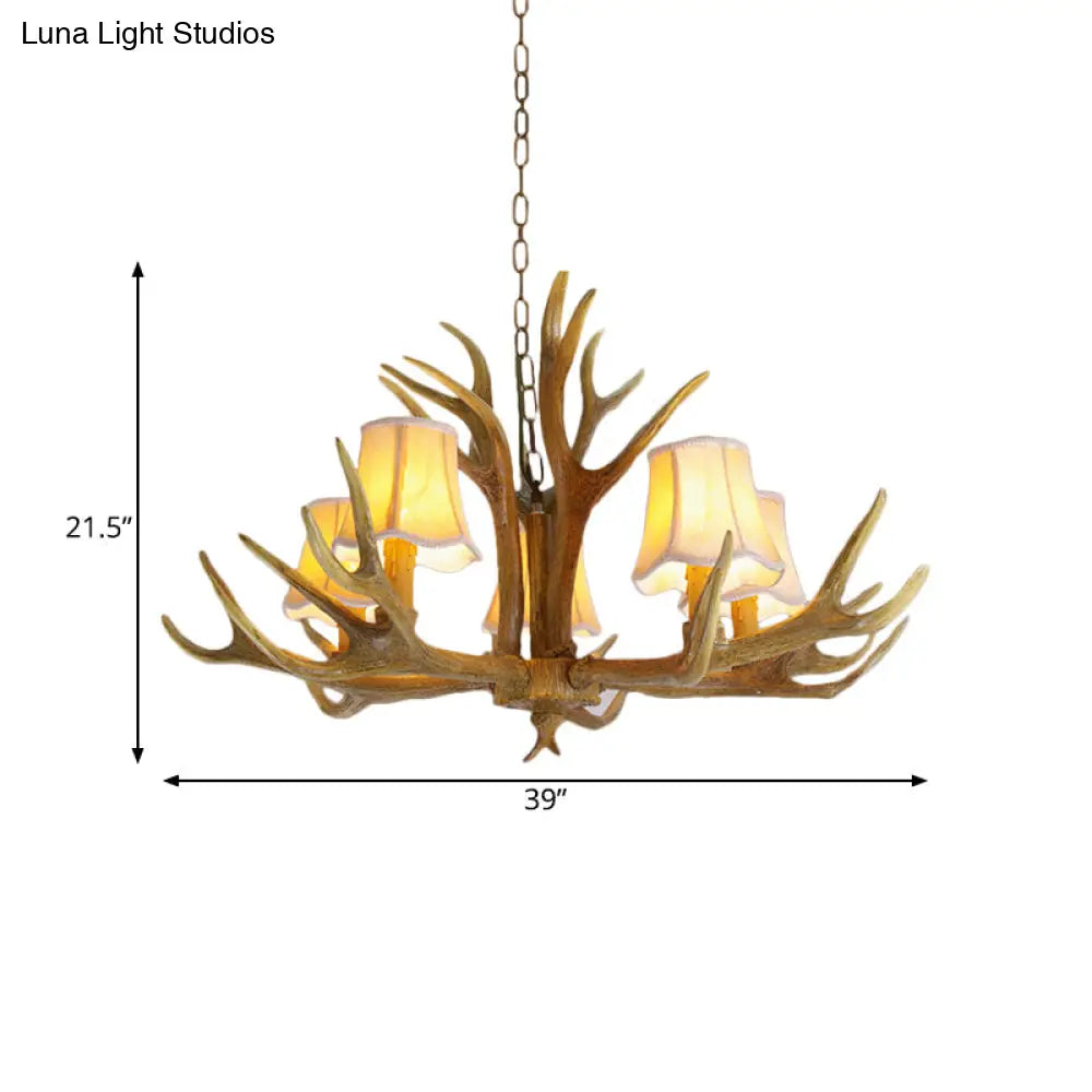 Traditional Resin Chandelier Pendant Light With Antler - Conical Shape Brown Finish 3/4/5 Bulbs