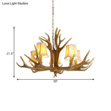 Traditional Resin Chandelier Pendant Light With Antler - Conical Shape Brown Finish 3/4/5 Bulbs