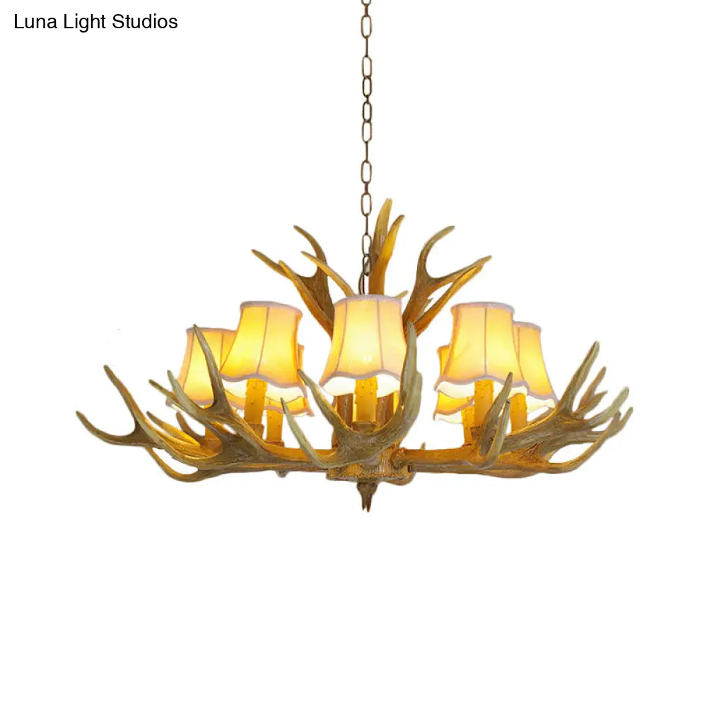Traditional Resin Chandelier Pendant Light With Antler - Conical Shape Brown Finish 3/4/5 Bulbs