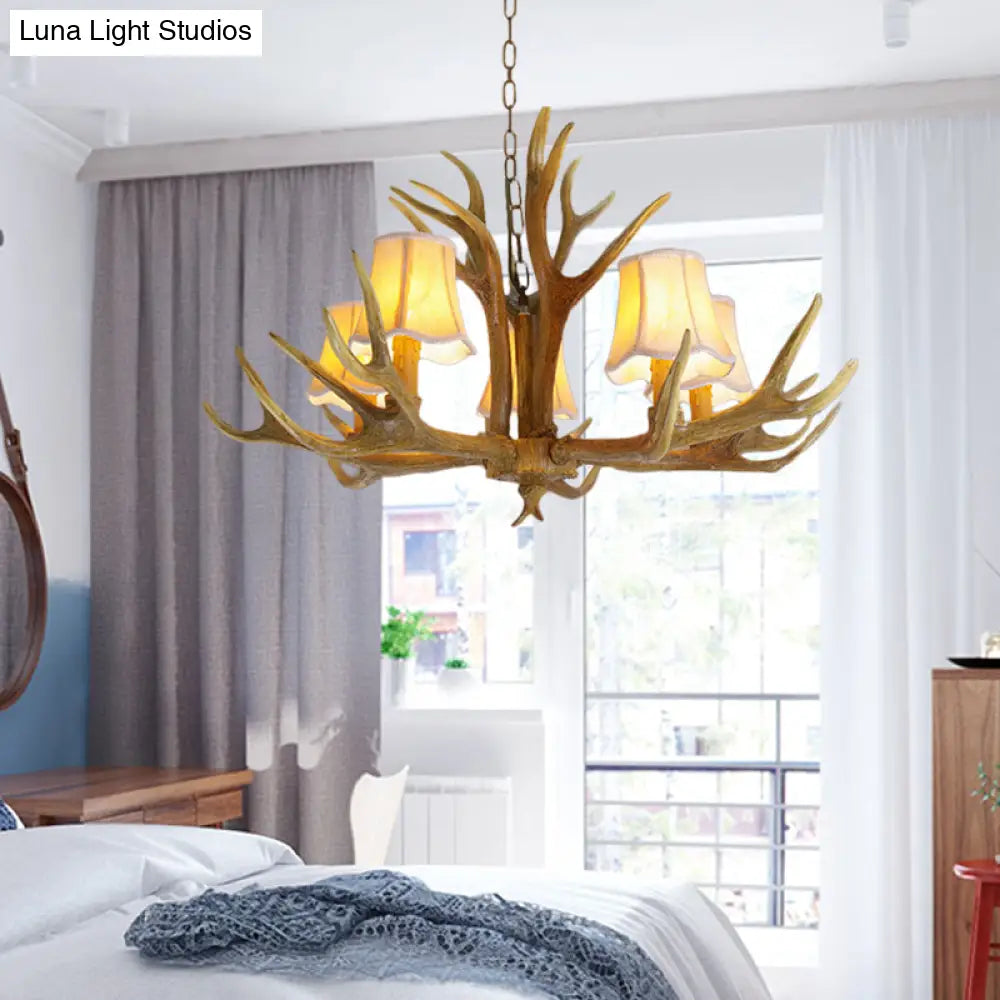 Traditional Resin Chandelier Pendant Light With Antler - Conical Shape Brown Finish 3/4/5 Bulbs