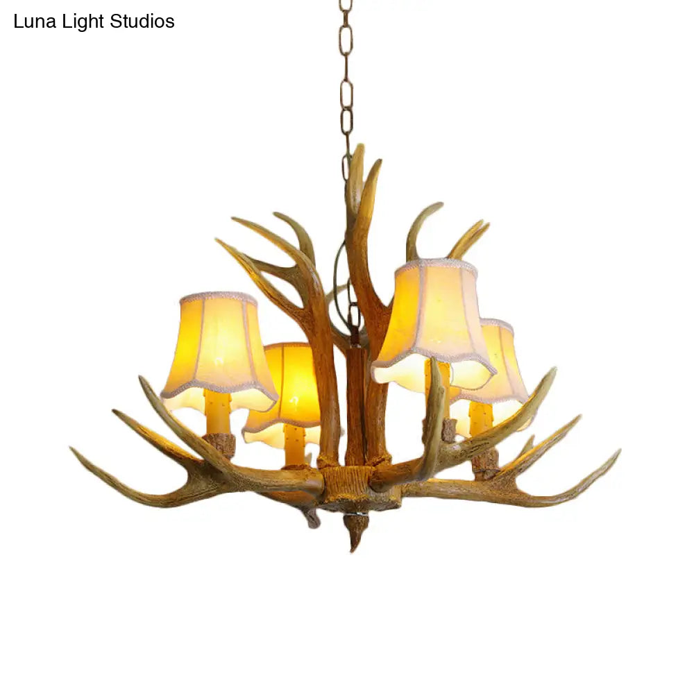 Traditional Resin Chandelier Pendant Light With Antler - Conical Shape Brown Finish 3/4/5 Bulbs