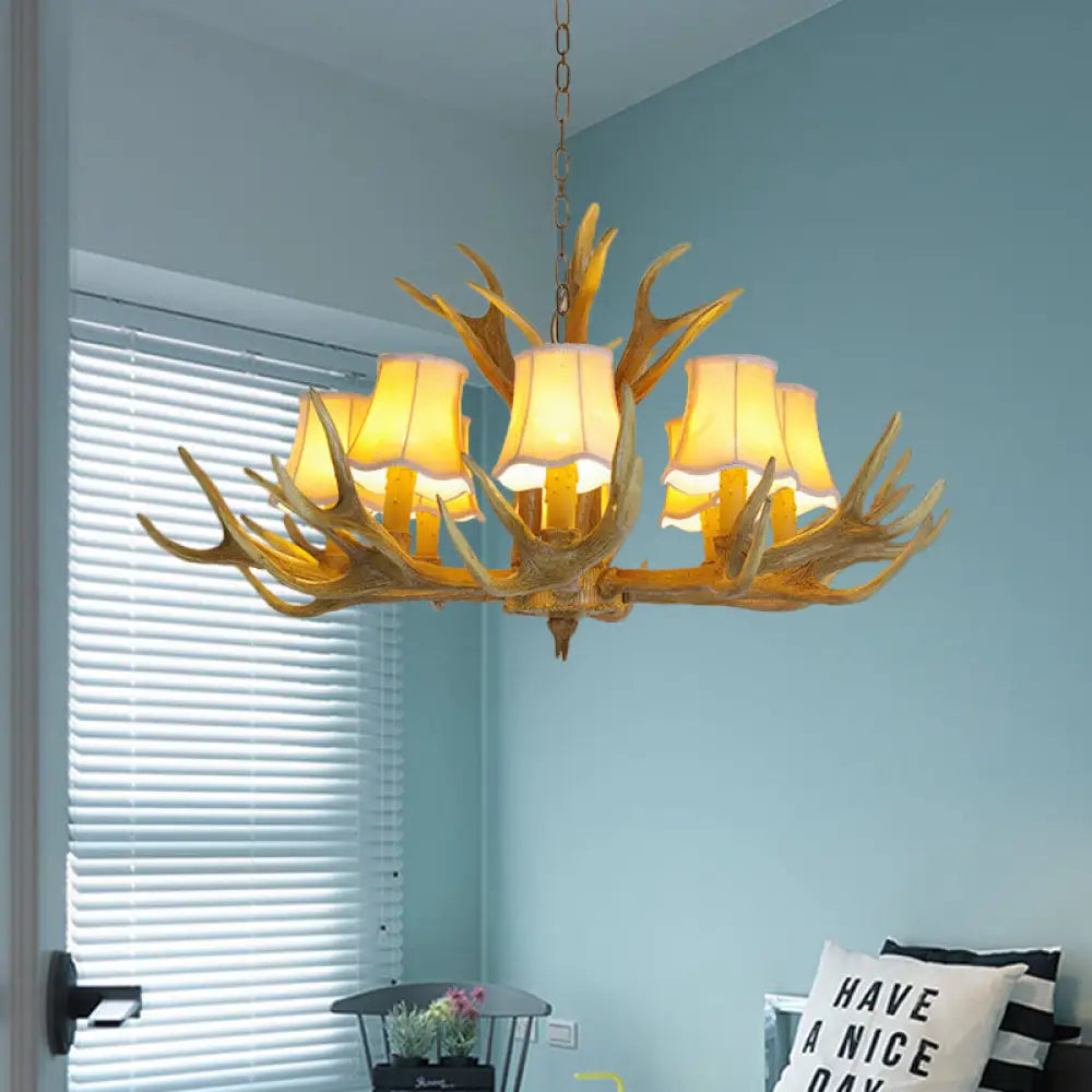 Traditional Resin Chandelier Pendant Light With Antler - Conical Shape Brown Finish 3/4/5 Bulbs