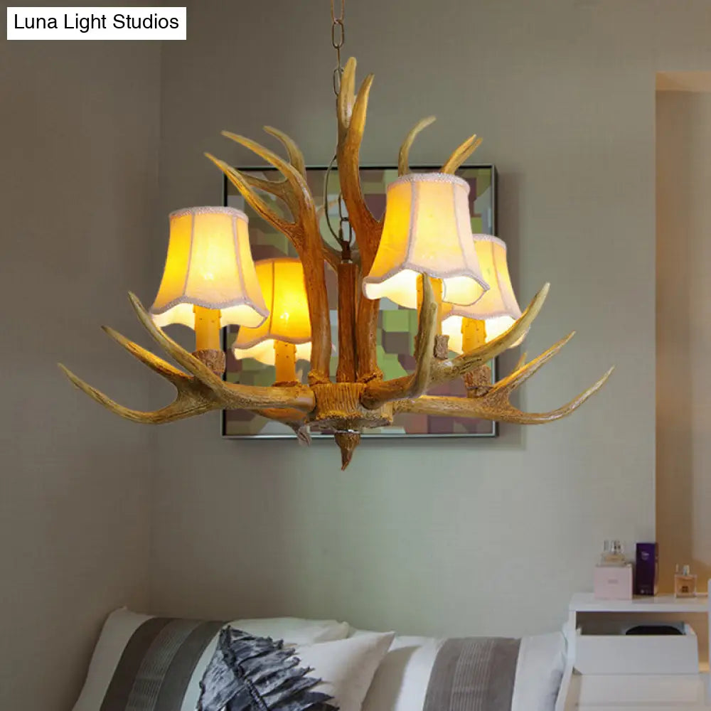 Traditional Resin Chandelier Pendant Light With Antler - Conical Shape Brown Finish 3/4/5 Bulbs
