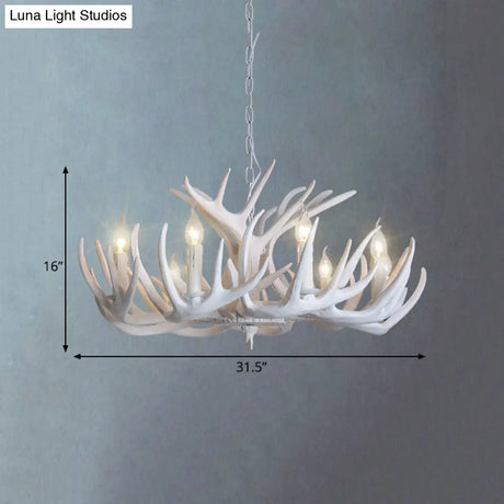 Traditional Resin Chandelier With Antler Design - White Candle Pendant Lamp (3/4/5 Lights) For