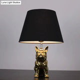 Traditional Resin Dog Nightstand Lamp For Bedroom - Silver/Gold 1 Head Conical Fabric Shade