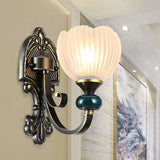 Traditional Ribbed Glass Brass Bud Wall Sconce Lighting Fixture- 1/2-Head Living Room Lamp 1 /