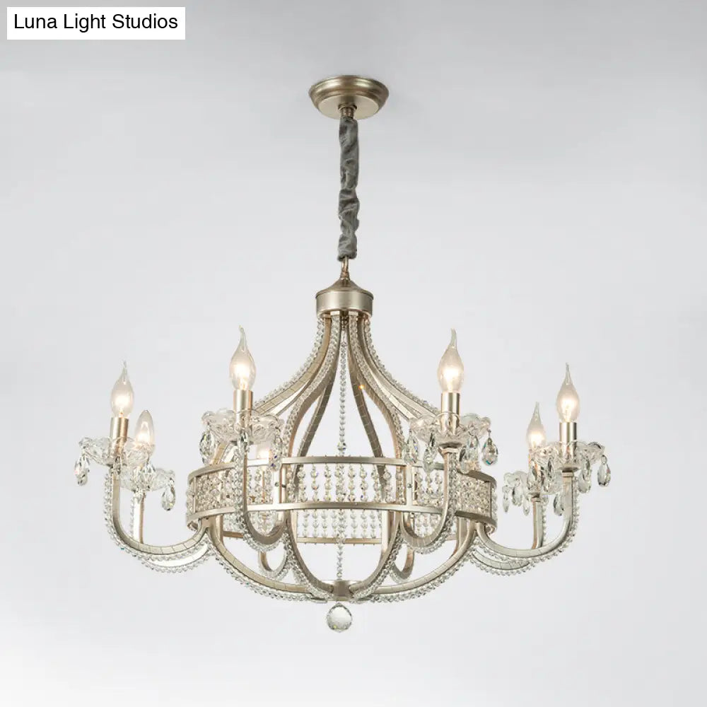 Traditional Round Pendant Chandelier With Crystal Strands