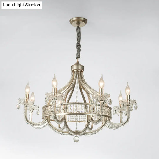 Traditional Round Pendant Chandelier With Crystal Strands