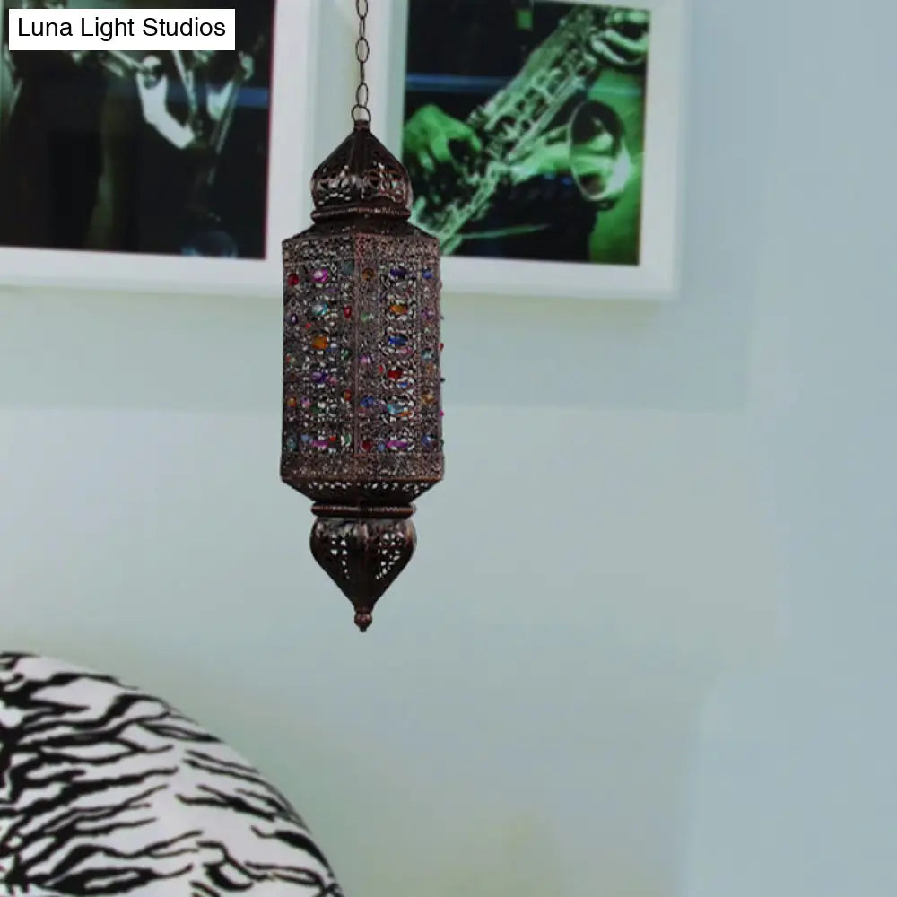 Traditional Rust Cylinder Pendant Light With Single Metal Head Suspension For Living Rooms