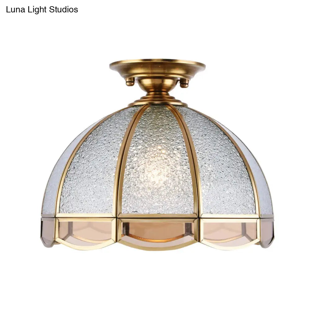 Traditional Seedy Glass Foyer Ceiling Light With Scalloped Edge